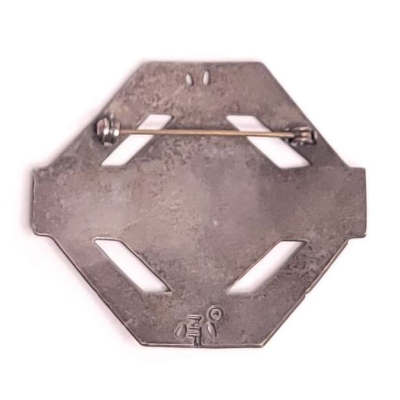 Sterling Silver Vintage Mexico Real Turquoise Inlay Tribal Symbol Pin Pendant